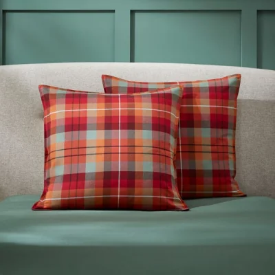 Dunelm Dorma Brushed Cotton Maison Red Checked Continental Pillowcase Pair Red