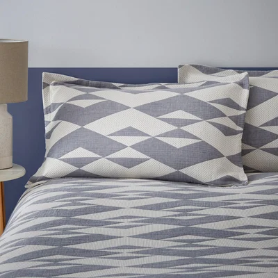 Dunelm Kai Geo Steel Blue Oxford Pillowcase