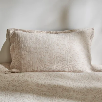 Dunelm Kingham Leaves Oxford Pillowcase Natural (Beige)