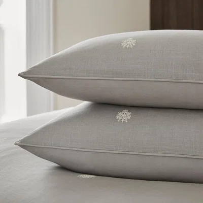 Dunelm Dorma Purity Carro Embroidery 100% Cotton Standard Pillowcase Pair Grey