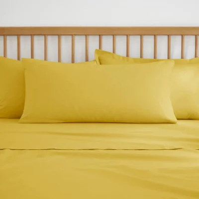 Dunelm Pure Cotton Plain Dye Bolster Pillowcase Yellow-Ochre