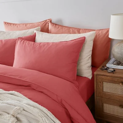 Dunelm Soft Washed Recycled Cotton Standard Pillowcase Pair Rhubarb
