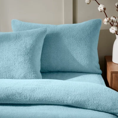 Dunelm Teddy Standard Pillowcase Pair Duck Egg (Blue)