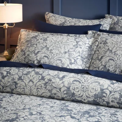 Dunelm Rayna Damask Jacquard Blue Oxford Pillowcase Blue