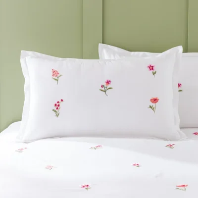 Dunelm Rosetta Floral Embroidery Oxford Pillowcase Pink