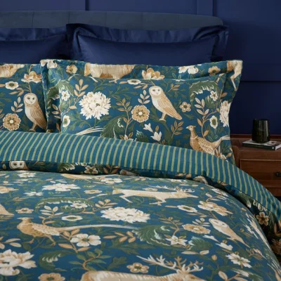 Dunelm Dorma Brushed Cotton Woodland Stag Dragonfly Oxford Pillowcase Pair Green