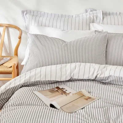 Dunelm Fairford Ticking Stripe Oxford Pillowcase Charcoal