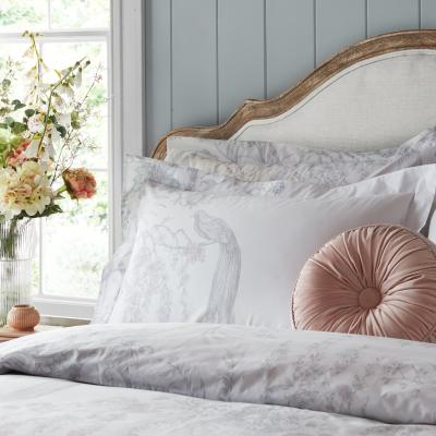 Dunelm Holly Willoughby Eleni Bird 100% Cotton Oxford Pillowcase White/Grey