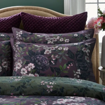 Dunelm Dorma Giverny 300 Thread Count Standard Pillowcase Pair Damson (Purple)