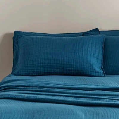 Dunelm Cotton Muslin Standard Pillowcases Ocean