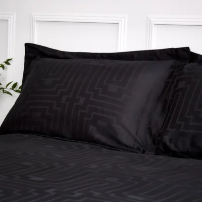 Dunelm Bianca Satin Geo Jacquard 100% Cotton Black Oxford Pillowcase Pair Black