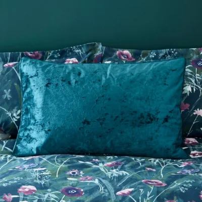 Dunelm Crushed Velour Piped Pillowcase Peacock