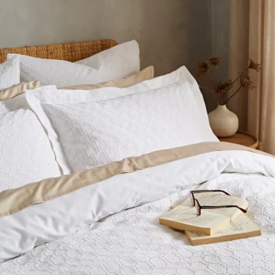 Dunelm Bianca Waffle Cotton Circle 100% Cotton White Oxford Pillowcase Pair White
