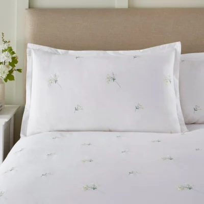 Dunelm Emma Cow Parsley Embroidery 100% Cotton Sateen Oxford Pillowcase