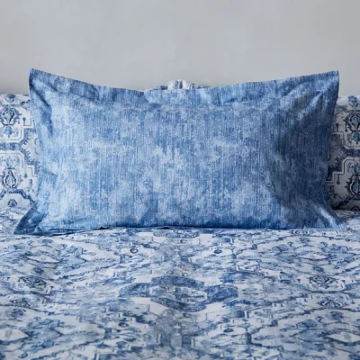 Dunelm Amara Global Blue Oxford Pillowcase Blue/White