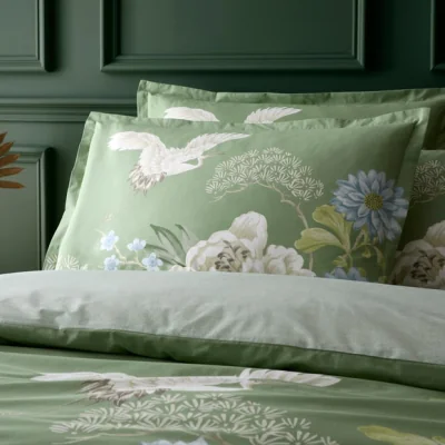 Dunelm Cranes Floral 100% Cotton Oxford Pillowcase