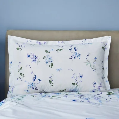 Dunelm Nola Floral Oxford Pillowcase Ocean Blue