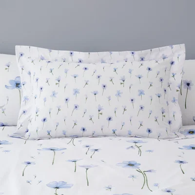 Dunelm Maddie Blue Floral Oxford Pillowcase White and Blue