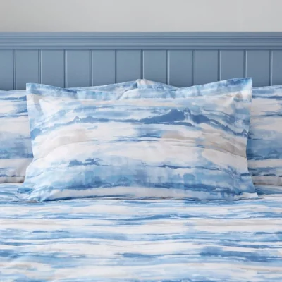 Dunelm Watercolour Landscape Blue Oxford Pillowcase Blue/White