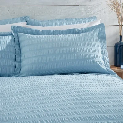 Dunelm Aria Seersucker Oxford Pillowcase Powder Blue