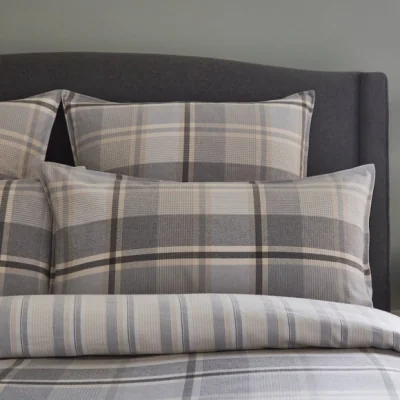 Dunelm Dorma Heritage Check 100% Brushed Cotton Continental Pillowcase Set Grey