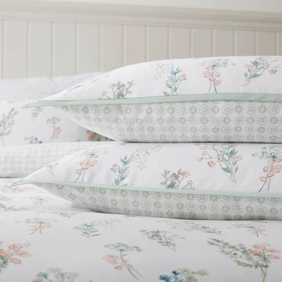 Dunelm Dorma Beatrice 100% Cotton Standard Pillowcase Pair Pink/Green/White
