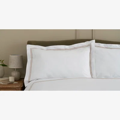 Feather & Black Langham Double Row Cord Pillowcase Pair - Natural