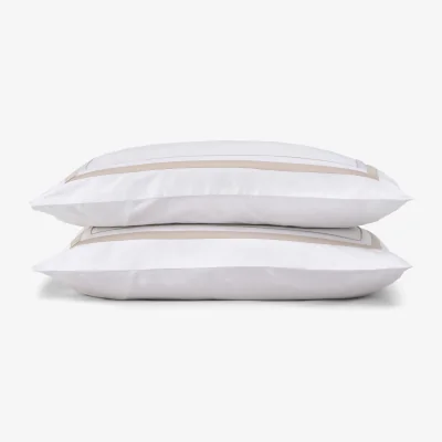 Feather & Black Langham Boarder Pillowcase Pair - Natural