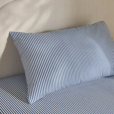 Habitat Habitat Oxford Printed Stripe Blue Pillowcase