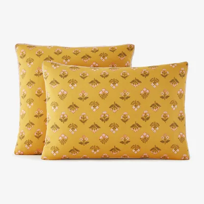 La Redoute Vandi Ocre Floral Print Pillowcase in Washed Cotton