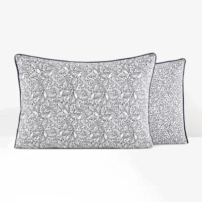 La Redoute Leafbird Floral 100% Washed Cotton Pillowcase