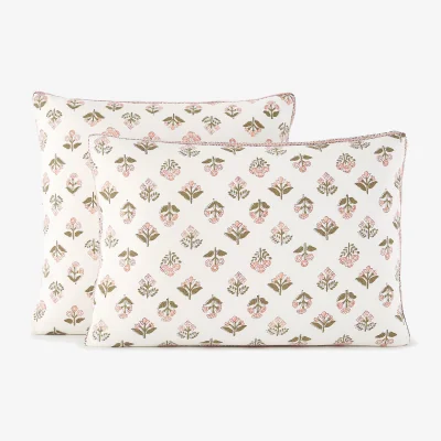 La Redoute Vandi Ecru Floral Print Washed Cotton Pillowcase