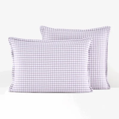 La Redoute Acélie Lilas Gingham 100% Washed Linen Pillowcase