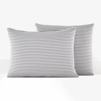 La Redoute Dolsi Striped Grey Cotton/Modal Jersey Pillowcase
