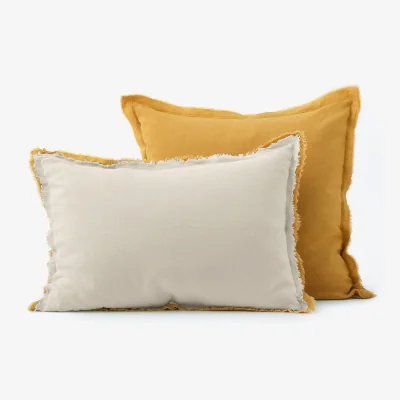 La Redoute Alhanasia Double Fringe 100% Washed Linen Pillowcase
