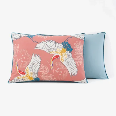 La Redoute Grues Exotic Bird 100% Cotton Percale 180 Thread Count Pillowcase