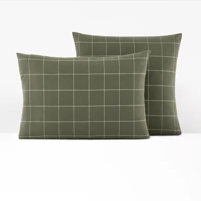 La Redoute Charlie Khaki Checked 100% Cotton Flannel Pillowcase