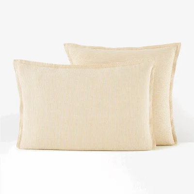 La Redoute Limona Yellow Striped 100% Washed Linen Pillowcase