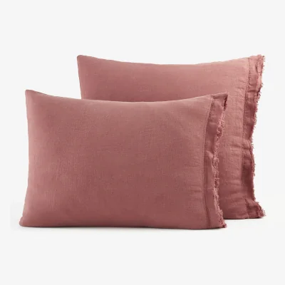 La Redoute Estavelle Fringed 100% Washed Linen Pillowcase