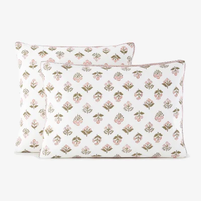 La Redoute Vandi Ecru Pillowcase in Washed Cotton with Floral Print