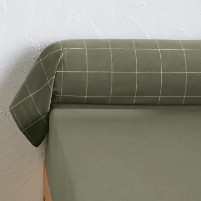 La Redoute Charlie Khaki Checked 100% Cotton Flannel Bolster Pillowcase