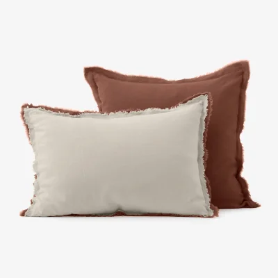La Redoute Alhanasia Double Fringe 100% Washed Linen Pillowcase