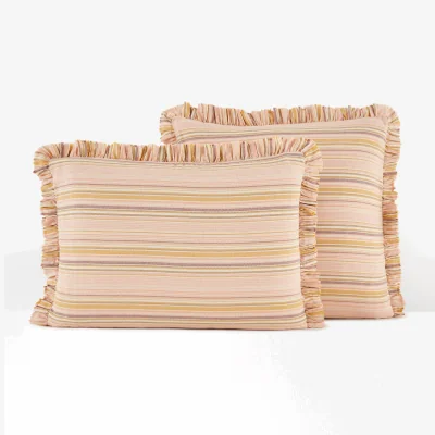 La Redoute Morelia Striped Fringed Cotton & Washed Linen Pillowcase