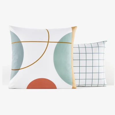 La Redoute Melbourne Checked Geometric 100% Cotton Pillowcase