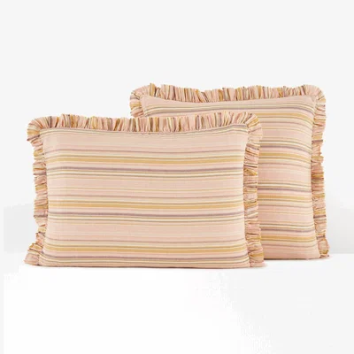 La Redoute Morelia Striped Fringed Cotton & Washed Linen Pillowcase