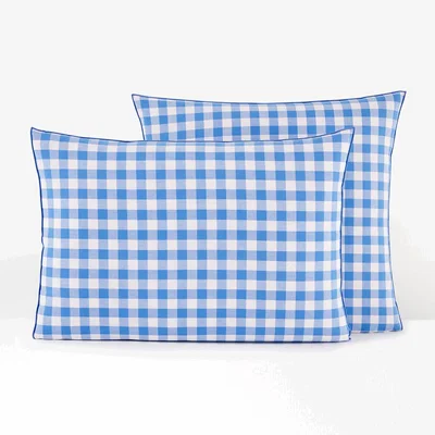 La Redoute Veldi Blue Gingham 100% Cotton Pillowcase