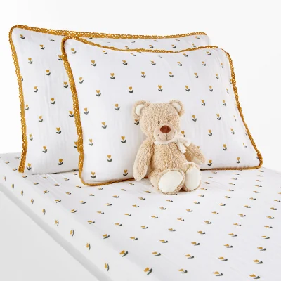 La Redoute Tulipe Floral 100% Cotton Muslin Pillowcase