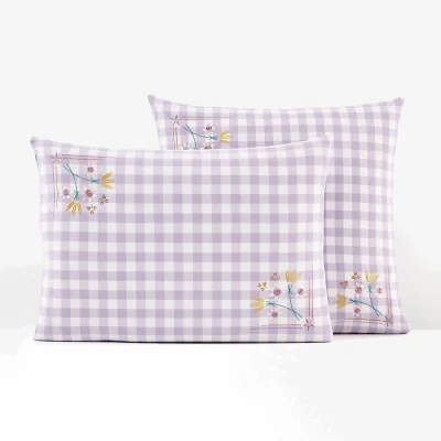 La Redoute Chantal Embroidered Floral Gingham 100% Cotton Pillowcase