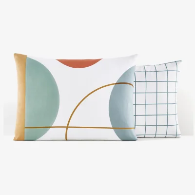 La Redoute Melbourne Checked Geometric 100% Cotton Pillowcase