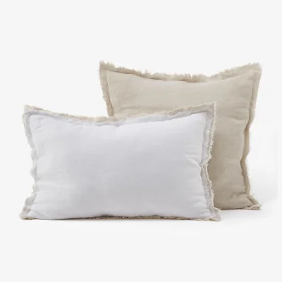 La Redoute Alhanasia Double Fringe 100% Washed Linen Pillowcase